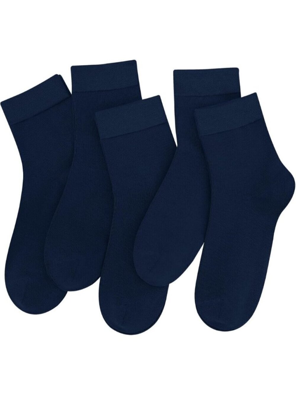 Women 5 Pairs Navy Blue Crew Thin Ankle Height Anti Odor Soft Ankle Socks